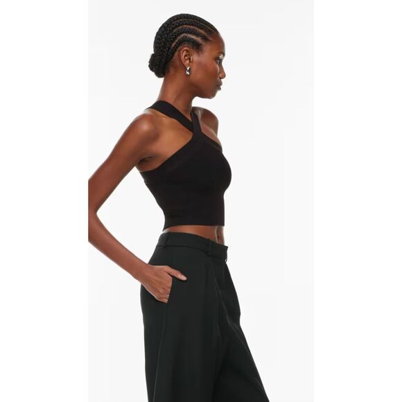 Babaton Aritzia Rib-knit cross-front halter top Black Size M - Picture 1 of 8